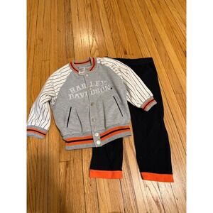 Harley Davidson Toddler Boys Varsity Jacket and Pants Set Gray Black Orange 24M